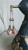 vintage chinese character porcelain dangle earrings gold tone