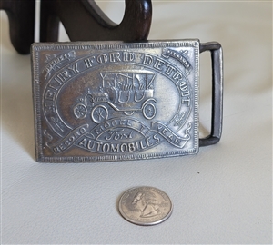 Ford Model T gold tone metal belt buckle Detroit large emblem automotive company