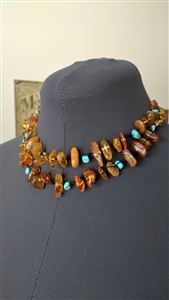 Shabby Chic Baltic Amber Turquoise stones necklace