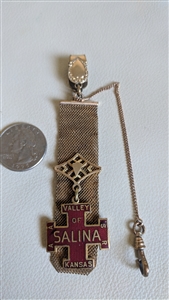 Antique HF Barrows gold filled Masonic watch fob with red enamel cross from Valley of Salina Kansas