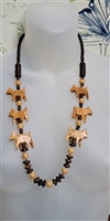 Retro style wooden dogs and beads accents Folk Art necklaces in brown color shades