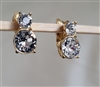 trifari vintage clear glass clip on earrings in gold tone setting with graduated faceted stones