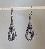 pair of preowned vintage 1990s sterling silver 10 strand heishi bead fringe dangle earrings with stamped sterling silver caps
