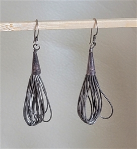 pair of preowned vintage 1990s sterling silver 10 strand heishi bead fringe dangle earrings with stamped sterling silver caps