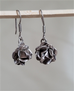 pair of preowned vintage taxco mexico 925 sterling silver 3d rose blossom dangle earrings with artisan hallmark