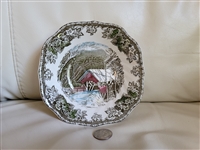 Johnson Brothers Friendly Village Covered Bridge ironstone square cereal bowl with black mark made in England
