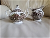 Johnson Brothers Heritage Hall brown transferware ironstone lidded sugar bowl and creamer pitcher set from the 1970s