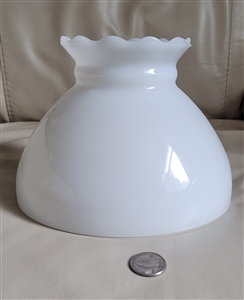 Vintage white milk glass lamp shade with fluted ribbon top and smooth dome body