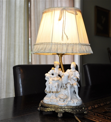 Boudoir vintage porcelain accent lamp with shade