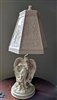 Vintage Alabastrite Resin Angel playing violin table lamp with an amazing hard plastic 3D lampshade.