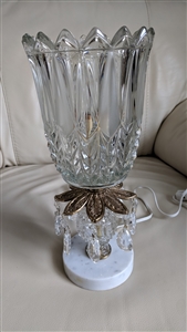 vintage boudoir accent table lamp with crystal shade and hanging glass prisms