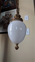early 1900s victorian milk glass pendant ceiling lamp with gold accents home decor
