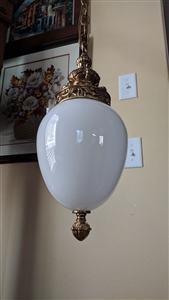 early 1900s victorian milk glass pendant ceiling lamp with gold accents home decor