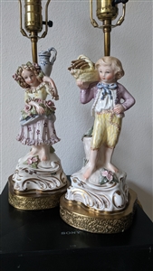 vintage cordey cybis porcelain boy and girl figural table lamps pair
