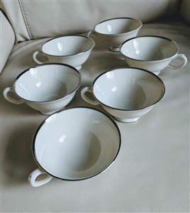 Lenox Montclair 1990s ivory china pedestal footed teacups set of 6 with platinum rim trim