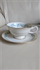 Lenox Arcadia vintage ivory china footed teacup and saucer set with teal floral vine garland and gold trim 1950