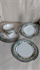 Lenox Fair Lady vintage ivory china 5 piece set with teacup two saucers and two bread plates featuring turquoise scrollwork and platinum trim 1975