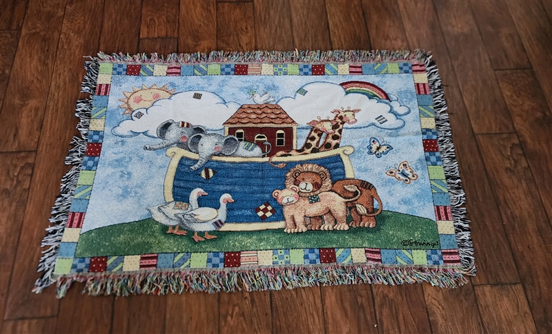 Noahs Ark woven cotton throw blanket EB Winget spiritual animal tapestry 53 by 38 inches