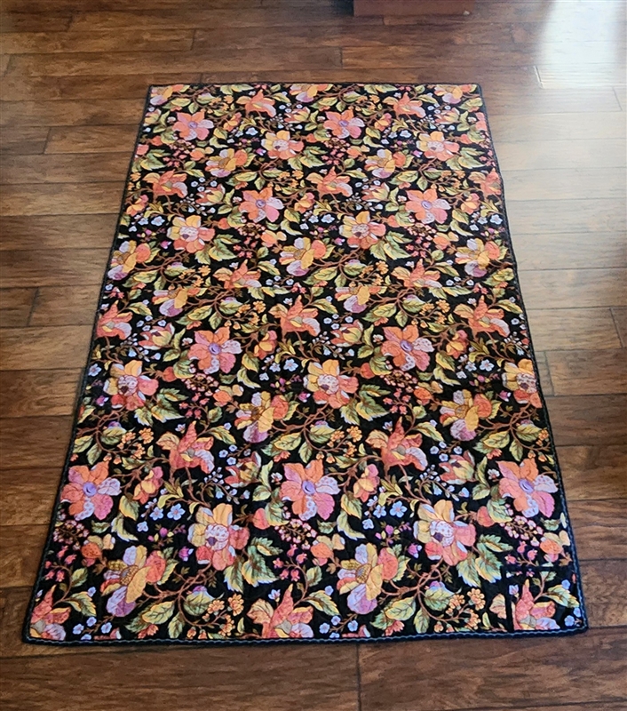Vintage handmade quilted blanket multicolor floral design hot pink soft pliable backing