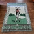 Vintage woven tapestry golf throw cotton blanket negative image inverse colors green fringed 71 by 48