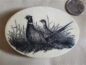Scrimshaw Pheasants handcrafted men belt buckle in white and black colors men accessories