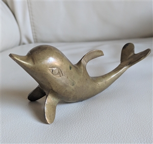 vintage solid brass dolphin figurine paperweight home decor display preowned