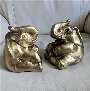 vintage brass sitting elephant bookends