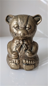 Satin brass color metal Bear money piggy bank preowned aged patina elegant home decor
