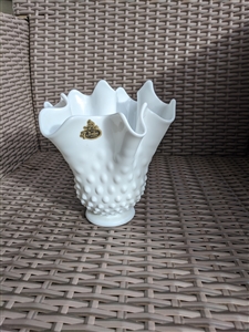 Hobnail milk glass FENTON vase ruffled top design collectible glass home decor