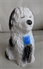 Vintage white shaggy dog money bank PF Japan plastic puppy figurine