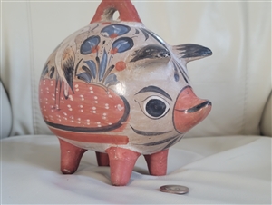 Terracotta vintage piggy bank Mexican folk art decor