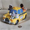 1995 Hersheys yellow rubber chocolate taxi money bank with Kiss Reeses and chocolate bar figures