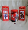 London tin bank set red telephone booths and round post office box tins