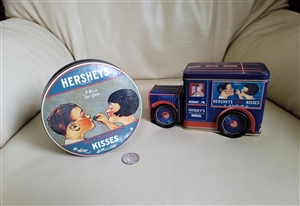 Hersheys Kisses vintage tin storage set with 1995 delivery truck and 1982 round collector box