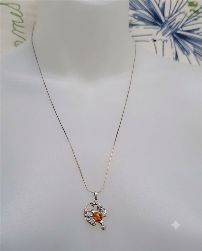 new old stock polish artisan scorpio zodiac pendant with baltic amber and sterling silver snake chain
