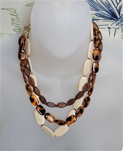 Womens Necklace Vintage Cascading Beaded Tiered Wood Acrylic Jewelry Gold Tone Chain