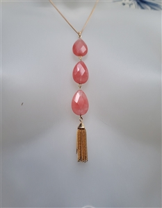 Womens Necklace George Pink Faceted Glass Beads Tassel Pendant Jewelry