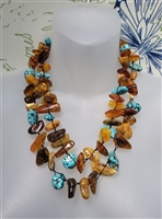 artisan women necklace vintage polish baltic amber turquoise pattern 1990s handcrafted tiered statement jewelry