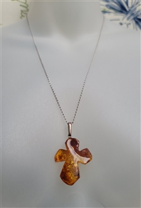 new old stock vintage polish artisan baltic amber cross pendant with sterling silver chain