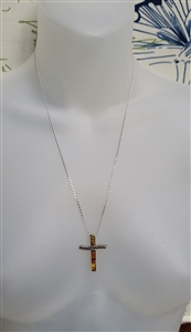 new old stock vintage polish artisan multi-color baltic amber cross pendant with sterling silver chain