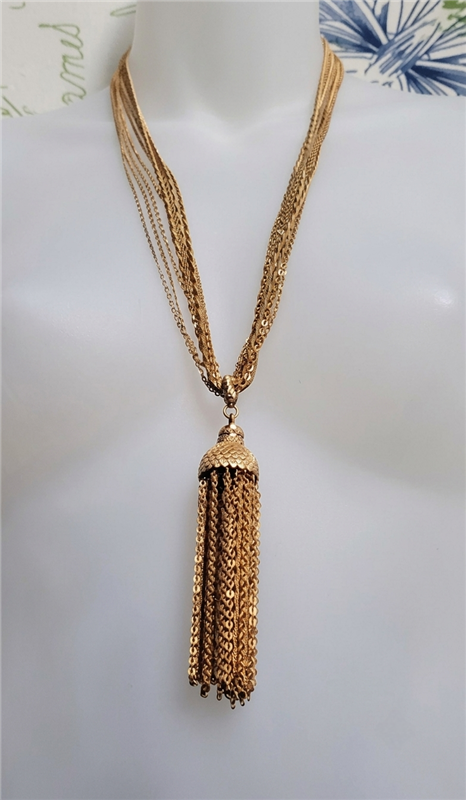 vintage preowned monet gold tone multi layered tassel necklace