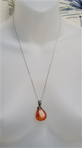 new old stock vintage polish artisan teardrop baltic amber pendant with sterling silver chain