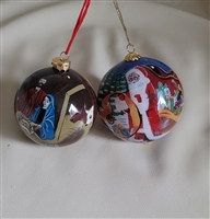 Glass North Pole and Nativity theme ornaments set colorful design various material