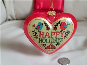 Holiday Wishes hand painted glass ornament 2013