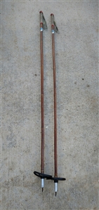 Vintage PK Sauva Finnish bamboo cross country ski poles with leather straps and plastic baskets