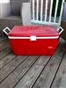 vintage igloo cooler large red and white plastic ice chest with side handles preowned