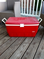 vintage igloo cooler large red and white plastic ice chest with side handles preowned