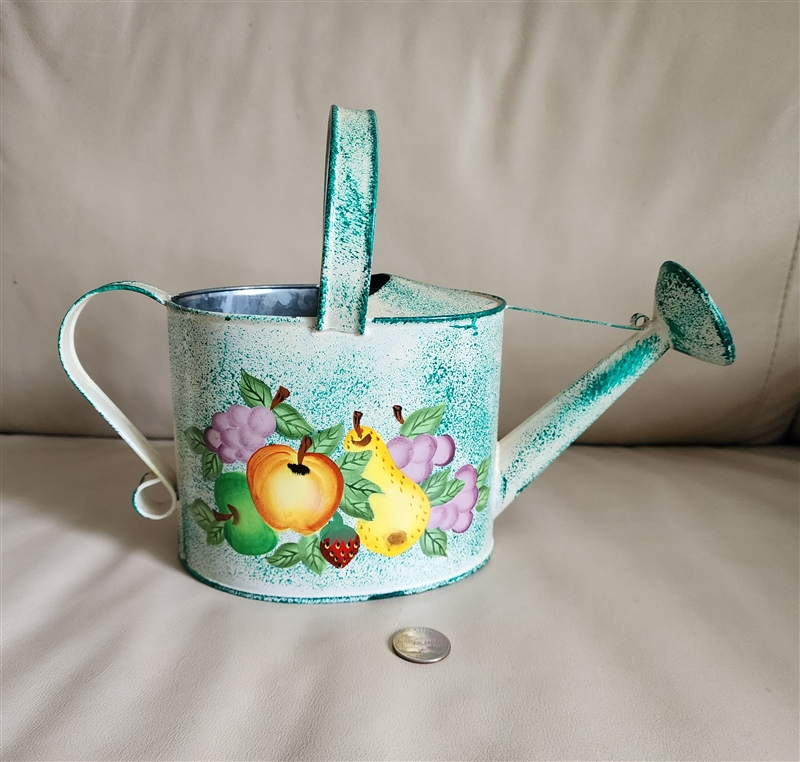 Metal watering can with fruit hand painted decor elegant hand painted gardening gifts