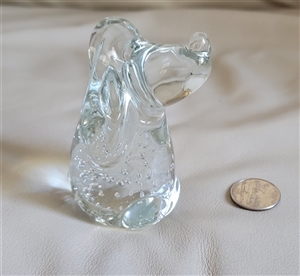 Hand blown clear art glass sitting hound dog figurine with a controlled bubble bullicante base preowned