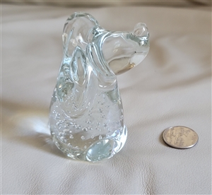 Hand blown clear art glass sitting hound dog figurine with a controlled bubble bullicante base preowned